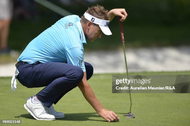 Ian Poulter of England reacts during The Open Qualifying Series part of the HNA Open de France at Le Golf National on July 1, 2018 in Paris, France.