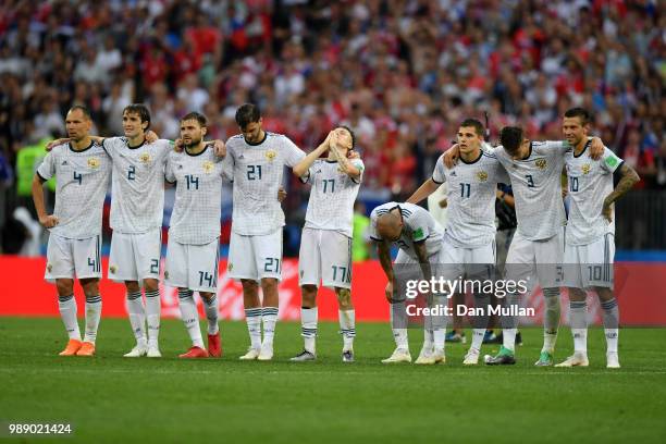 Russia players celebrate during the peanlty shoot out following the 2018 FIFA World Cup Russia Round of 16 match between Spain and Russia at Luzhniki...