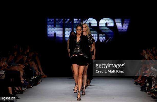 Modes showcase designs on the catwalk during the finale of the Hussy collection show on the fifth and final day of Rosemount Australian Fashion Week...