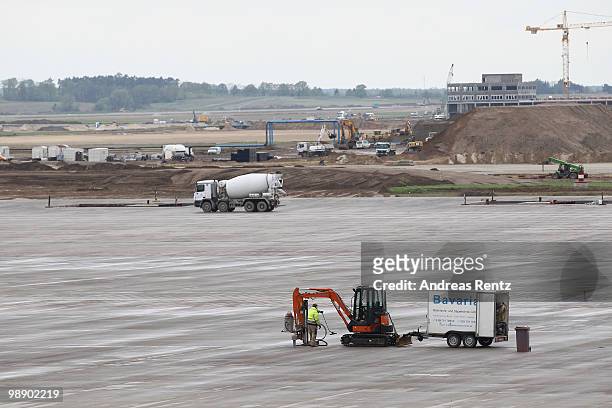 The new airfield is pictured during the roofing ceremony at the construction site of the new Airport Berlin Brandenburg International BBI on May 7,...