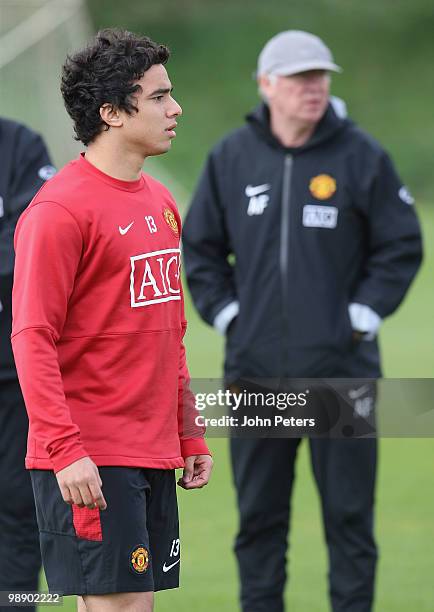 Rafael Da Silva of Manchester United in action during a First Team Training Session at Carrington Training Ground on May 7 2010 in Manchester,...