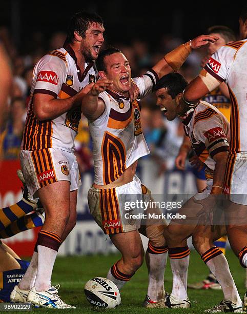 Dean Young of Country celebrates after scoring a try during the ARL Origin match between Country and City at Regional Sports Stadium on May 7, 2010...