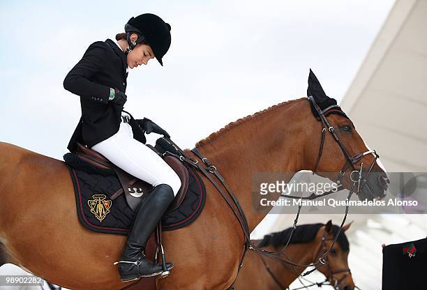 Charlotte Casiraghi rides Ad Troy during day one of the Global Champions Tour 2010 at Ciudad de Las Artes y Las Ciencias on May 7, 2010 in Valencia,...