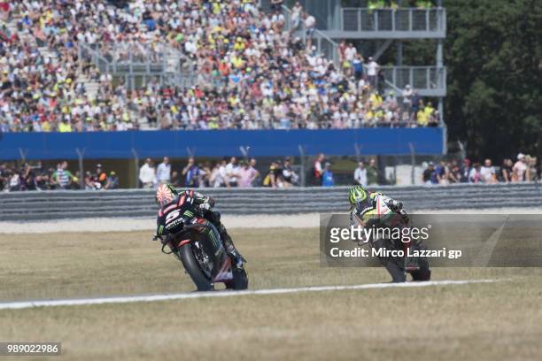 Johann Zarco of France and Monster Yamaha Tech 3 leads Cal Crutchlow of Great Britain and LCR Honda during the MotoGp race during the MotoGP...