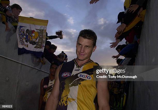 Glen Jakovich of West Coast Eagles leaves the oval after the Eagles defeated Melbourne during round 13 AFL match between the West Coast Eagles and...