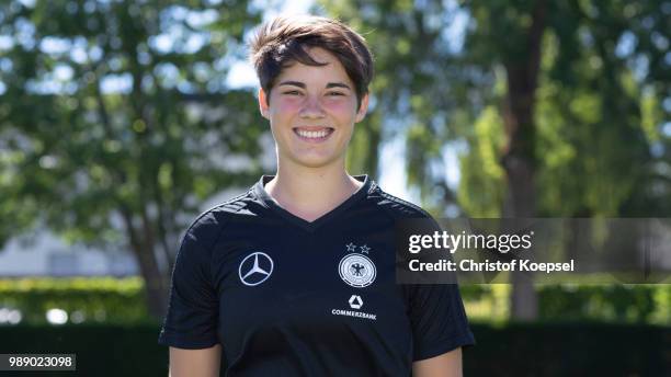 Charlotte Voll poses during the Germany Women's U20 Team Presentation at Sport Centrum Kamen-Kaiserau on July 1, 2018 in Kamen, Germany.