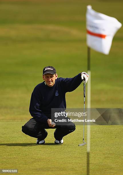 Mark Harling of Accrington and District lines up a putt on the 6th green during the Glenmuir PGA Professional Championship Regional Qualifier at...