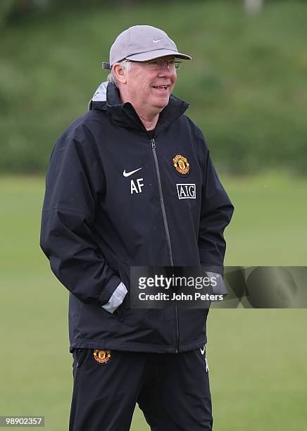 Sir Alex Ferguson of Manchester United during a First Team Training Session at Carrington Training Ground on May 7 2010 in Manchester, England.