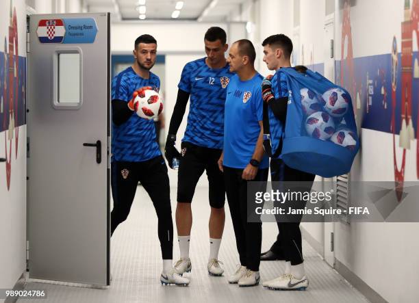 Lovre Kalinic and Danijel Subasic of Croatia walk in the tunnel prior to the 2018 FIFA World Cup Russia Round of 16 match between Croatia and Denmark...