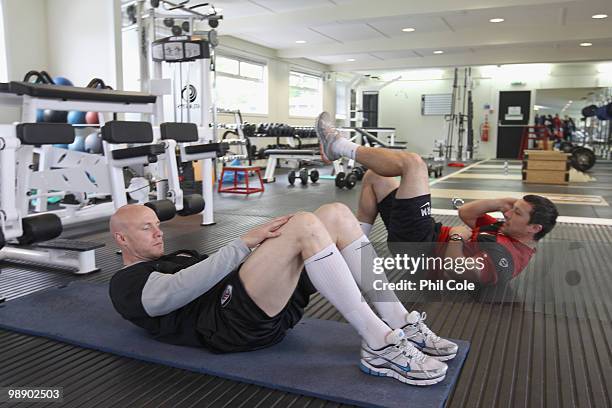 Andrew Johnson of Fulham in the Gym at Fulham's training ground at Motspur Park ahead of their Europa Cup Match against Athletico Madrid on May 7,...