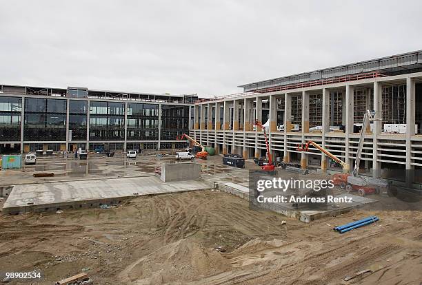 View of the main terminal hall is pictured during the roofing ceremony at the new Airport Berlin Brandenburg International BBI on May 7, 2010 in...