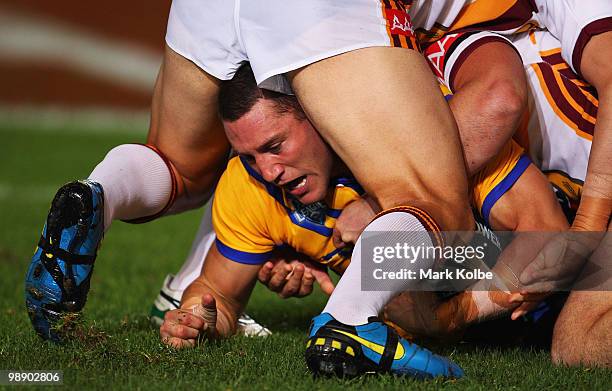 Luke O'Donnell of City is tackled during the ARL Origin match between Country and City at Regional Sports Stadium on May 7, 2010 in Port Macquarie,...