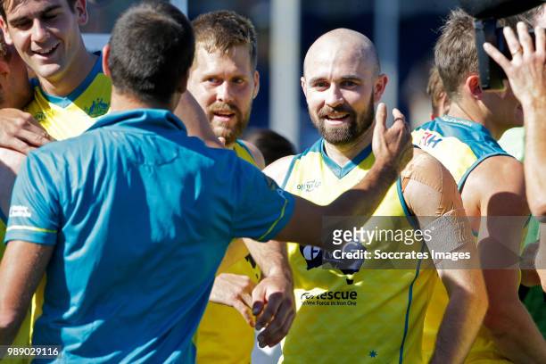 Matthew Swann of Australia celebrates the championship during the Champions Trophy match between Australia v India at the Hockeyclub Breda on July 1,...