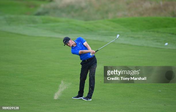 Marcus Kinhult of Sweden plays his second shot on the 17th fairway during final round of the HNA Open de France at Le Golf National on July 1, 2018...