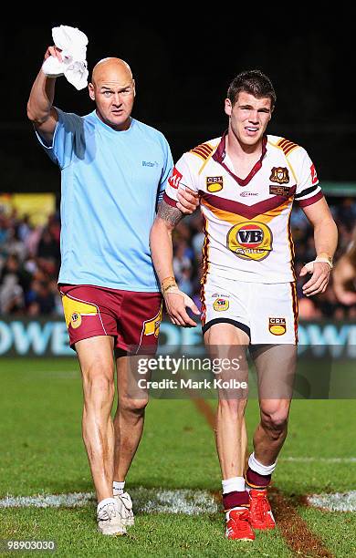 Josh Dugan of Country leaves the field with an injury during the ARL Origin match between Country and City at Regional Sports Stadium on May 7, 2010...