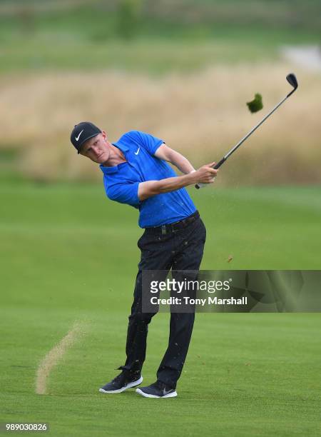 Marcus Kinhult of Sweden plays his second shot on the 6th fairway during final round of the HNA Open de France at Le Golf National on July 1, 2018 in...