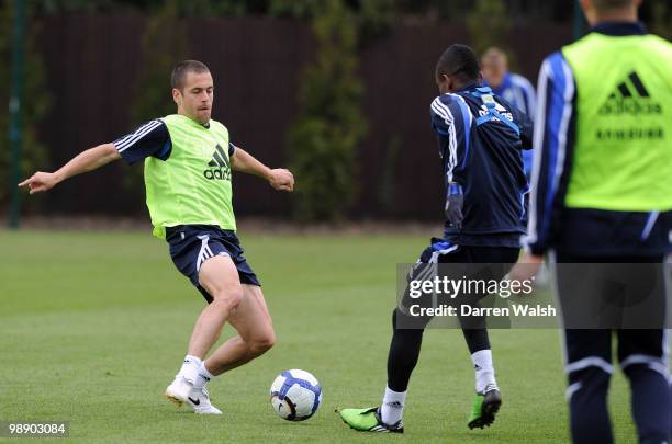 Joe Cole of Chelsea in action during a training session at the Cobham Training Ground on May 7, 2010 in Cobham, England.