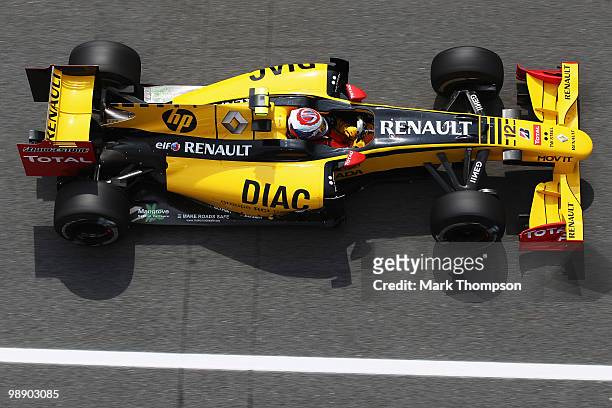 Vitaly Petrov of Russia and Renault drives during practice for the Spanish Formula One Grand Prix at the Circuit de Catalunya on May 7, 2010 in...