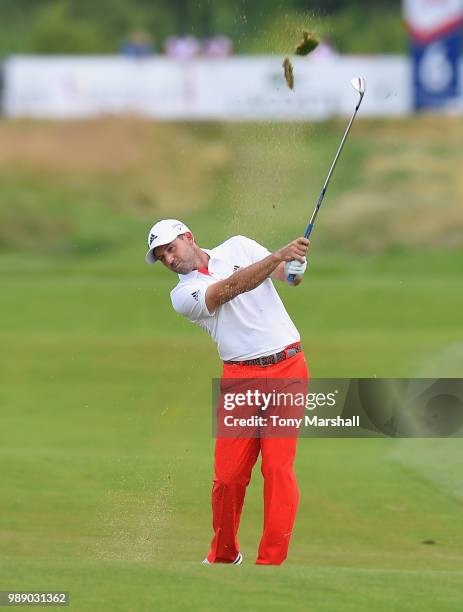 Sergio Garcia of Spain plays his second shot on the 6th fairway during final round of the HNA Open de France at Le Golf National on July 1, 2018 in...