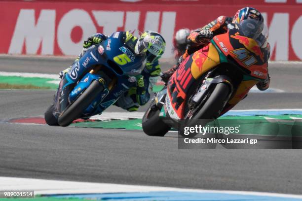 Brad Binder of South Africa and Red Bull KTM Ajo leads the field during the Moto2 race during the MotoGP Netherlands - Race on July 1, 2018 in Assen,...