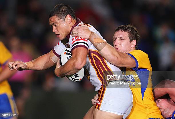 Timana Tahu of Country is tackled during the ARL Origin match between Country and City at Regional Sports Stadium on May 7, 2010 in Port Macquarie,...