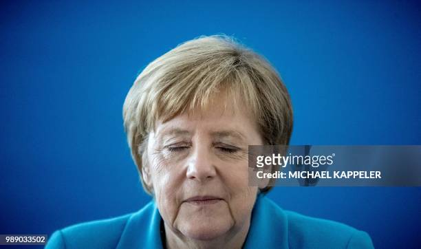German Chancellor and leader of the Christian Democratic Union Angela Merkel attends a party leadership meeting at the CDU headquarters in Berlin, on...