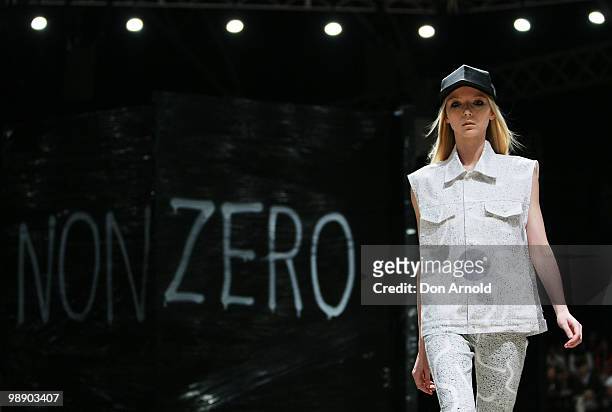 Model showcases designs on the catwalk during the Ksubi collection show on the fifth and final day of Rosemount Australian Fashion Week Spring/Summer...