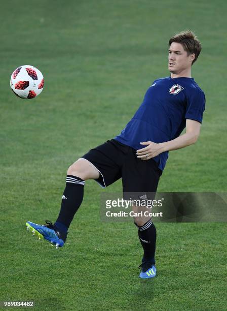 Gotoku Sakai in action during the Japan training ahead of the 2018 FIFA World Cup Round of 16 match against Belgium at Rostov Arena on July 1, 2018...
