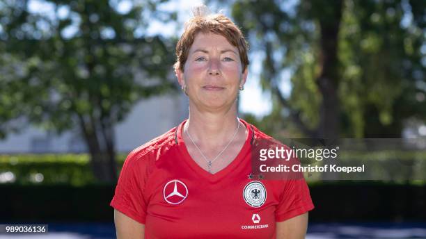 Head coach Maren Meinert poses during the Germany Women's U20 Team Presentation at Sport Centrum Kamen-Kaiserau on July 1, 2018 in Kamen, Germany.