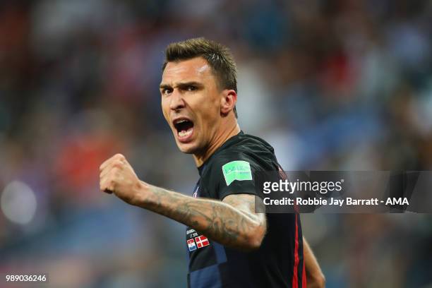 Mario Mandzukic of Croatia celebrates scoring a goal to make it 1-1 during the 2018 FIFA World Cup Russia Round of 16 match between Croatia and...