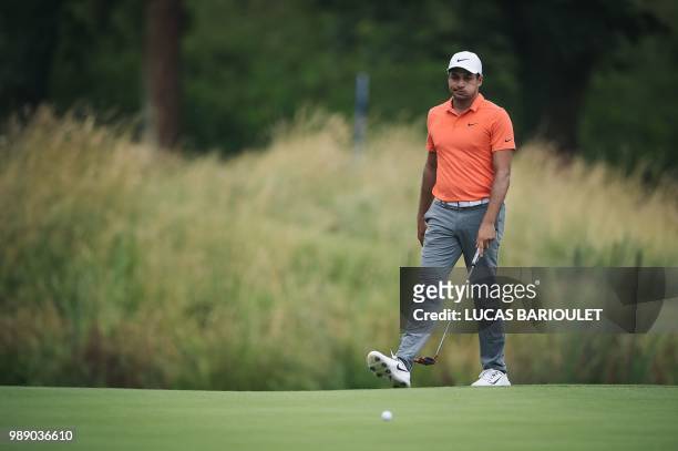 Golfer Julian Suri competes in the HNA Open de France, as part of the European Tour 2018, at the Saint-Quentin-en-Yvelines national golf course in...