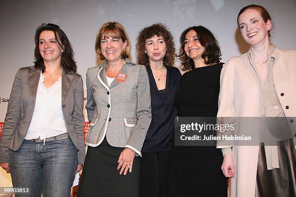 Cecile Duflot, Anne Lauvergeon, Valerie Toranian, Nathalie Rykiel and Nathalie Kosciusko-Morizet pose on the last day of the Women's Forum at French...