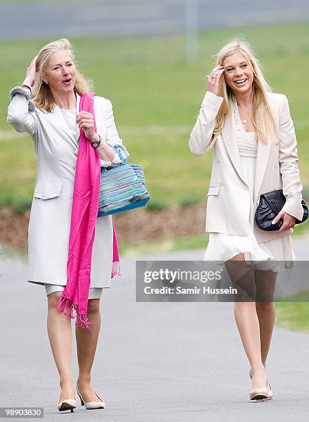 Chelsy Davy and Tiggy Legge-Bourke leave after Prince Harry received his flying badges at the Museum of Army Flying on May 7, 2010 in Middle Wallup,...