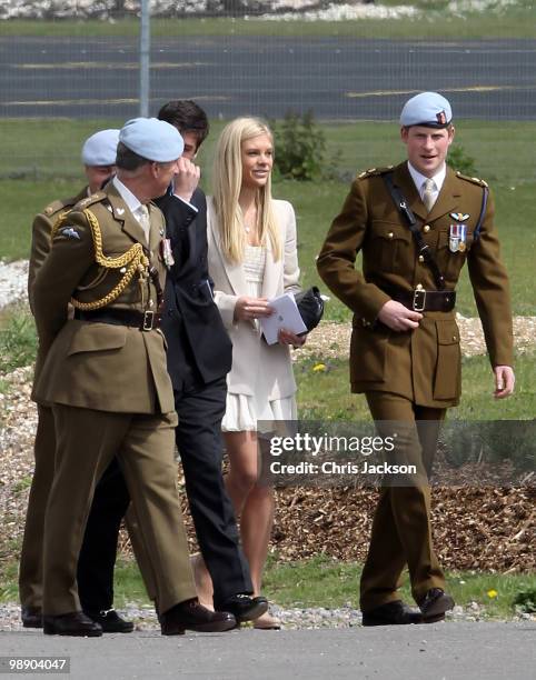 Prince Charles, Prince of Wales, Prince Harry and Chelsy Davy attend Prince Harry's Pilot Course Graduation at the Army Aviation Centre on May 7,...