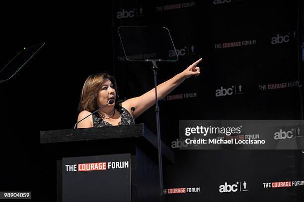 Isabel Miranda de Wallace of the United Mexicans Against Organized Crime addresses the audience during the 2010 Courage Forum with Sir Richard...