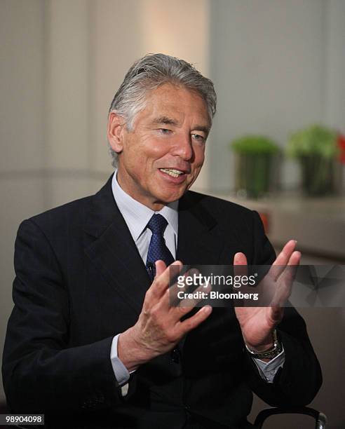 Peter Brabeck-Letmathe, chairman of Nestle SA, gestures during a television interview in London, U.K., on Friday, May 7, 2010. Stocks slumped...