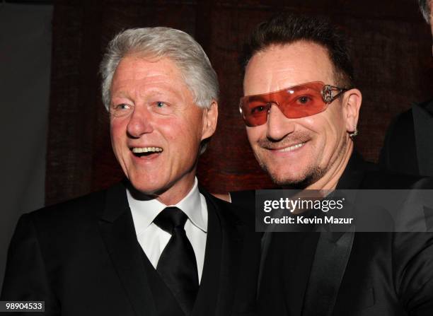 President Bill Clinton and Bono of U2 attend the American Ireland Fund Gala at the Tent at Lincoln Center for the Performing Arts on May 6, 2010 in...