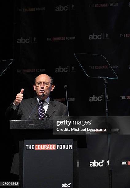 Former Commander of the Chilean Army Juan Emilio Cheyre addresses the audience during the 2010 Courage Forum with Sir Richard Branson & Philippe...