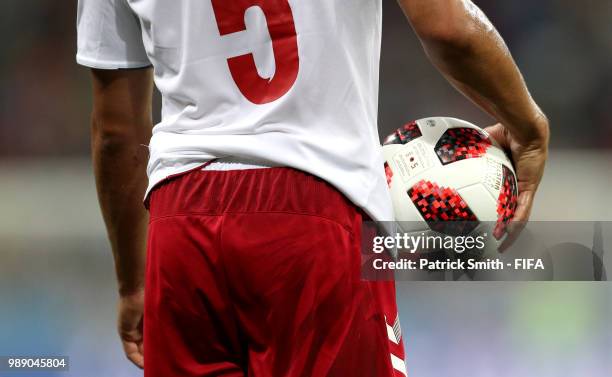 Jonas Knudsen of Denmark holds the ball during the 2018 FIFA World Cup Russia Round of 16 match between Croatia and Denmark at Nizhny Novgorod...