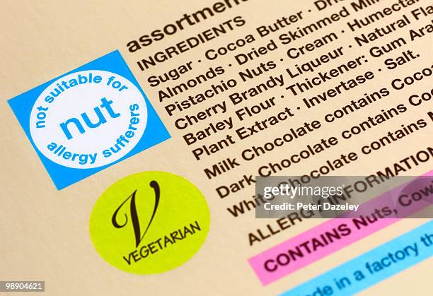 nut allergy packaging warning - food allergy stock pictures, royalty-free photos & images