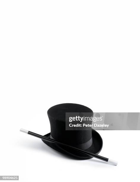 top hat and wand with copy space - 手品師の杖 ストックフォトと画像