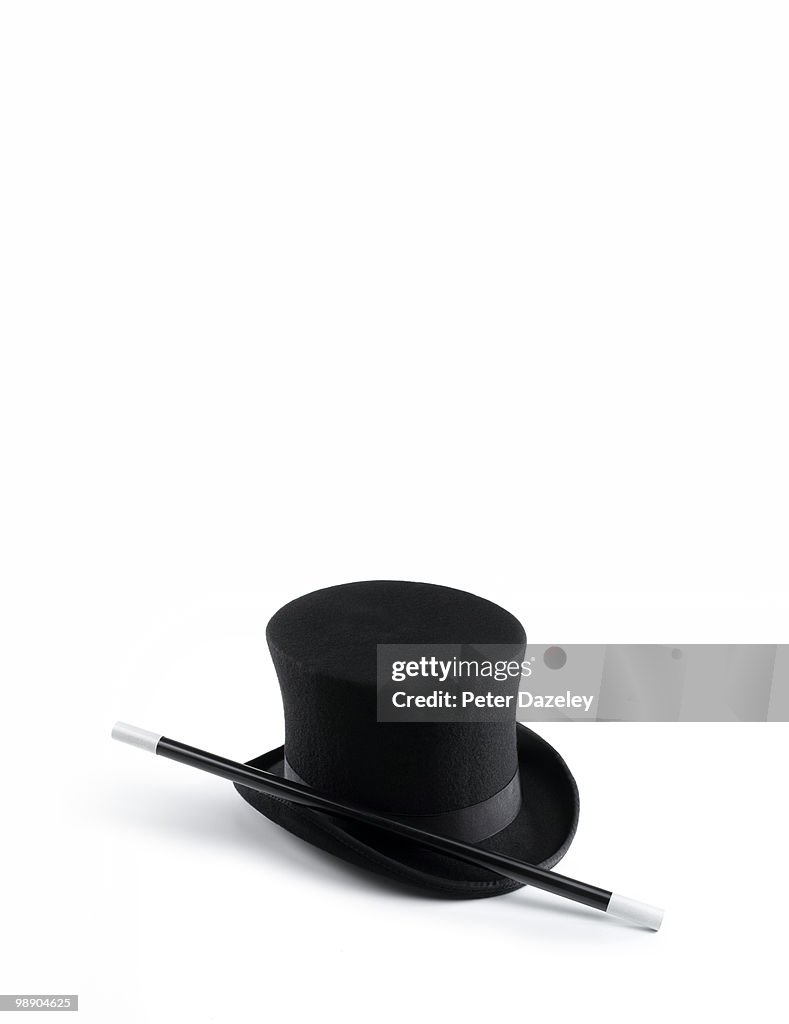 Top hat and wand with copy space