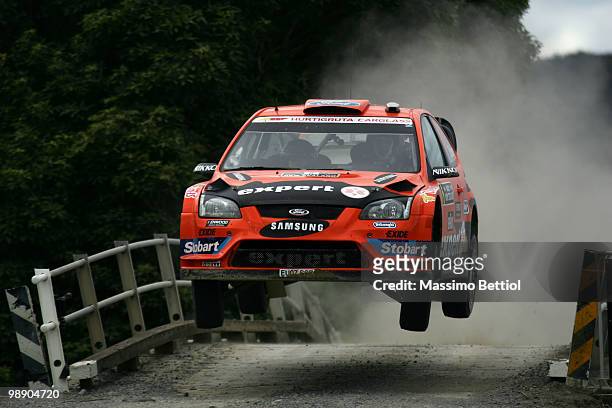 Henning Solberg of Norway and co-driver Ilka Minor of Austrian drive their Stobart Ford Focus during Leg1 of the WRC Rally of New Zealand on May 7,...