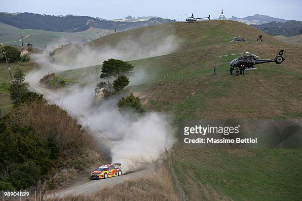 Petter Solberg of Norway and co-driverPhil Mills of Great Britain drive their Citroen C4 during Leg1 of the WRC Rally of New Zealand on May 7, 2010...