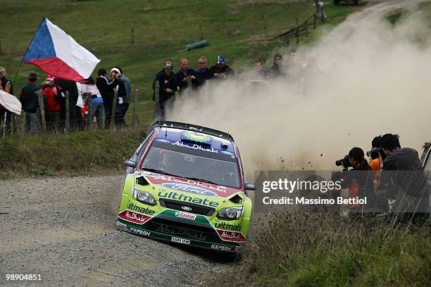 Mikko Hirvonen of Finland and co-driver Jarmo Lehtinen of Finland drive their BP Abu Dhabi Ford Focus during Leg1 of the WRC Rally of New Zealand on...