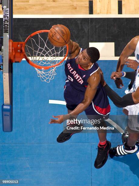 Joe Johnson of the Atlanta Hawks dunks against the Orlando Magic in Game Two of the Eastern Conference Semifinals during the 2010 NBA Playoffs on May...