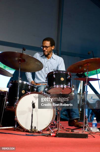 Brian Blade performing at the New Orleans Jazz & Heritage Festival on May 2, 2010 in New Orleans, Louisiana.