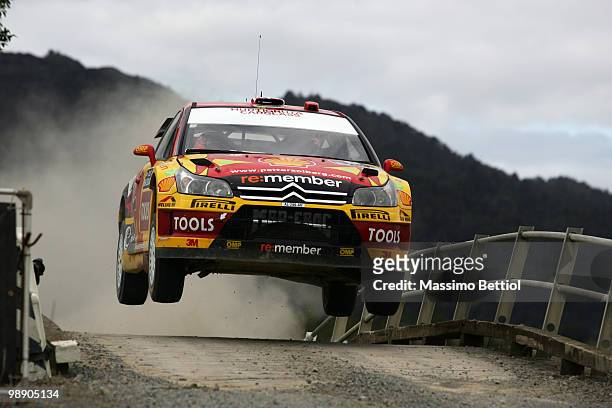 Petter Solberg of Norway and co-driverPhil Mills of Great Britain drive their Citroen C4 during Leg1 of the WRC Rally of New Zealand on May 7, 2010...