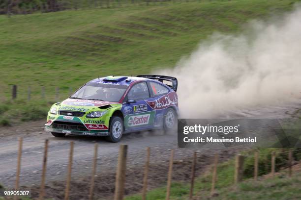 Jari Matti Latvala of Finland and co-driver Mikka Anttila of Finland drive their BP Abu Dhabi Ford Focus during LEG1 of the WRC Rally of New Zealand...