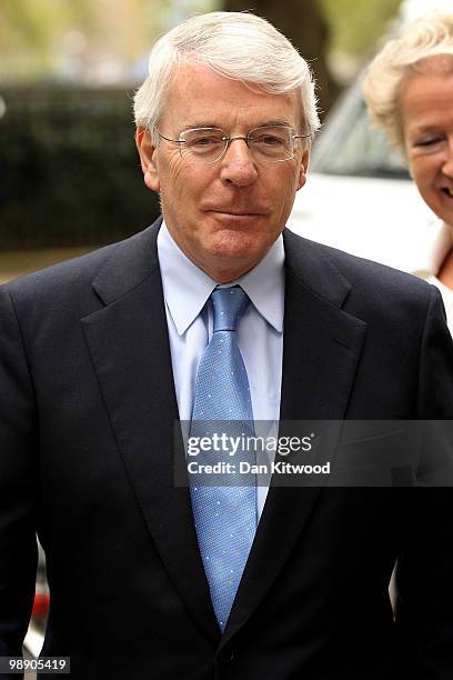 Former British Prime Minister John Major arrives at Millbank studios on May 7, 2010 in London, United Kingdom. After 5 weeks of campaigning,...